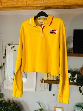 Tommy Hilfiger Denim Long Sleeve Polo – Vintage 90s Yellow Patch Logo – Size L